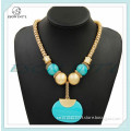 2015 Hotsale Women Alloy Chain Gold Balls Blue Plastic Beads Pendant Necklace